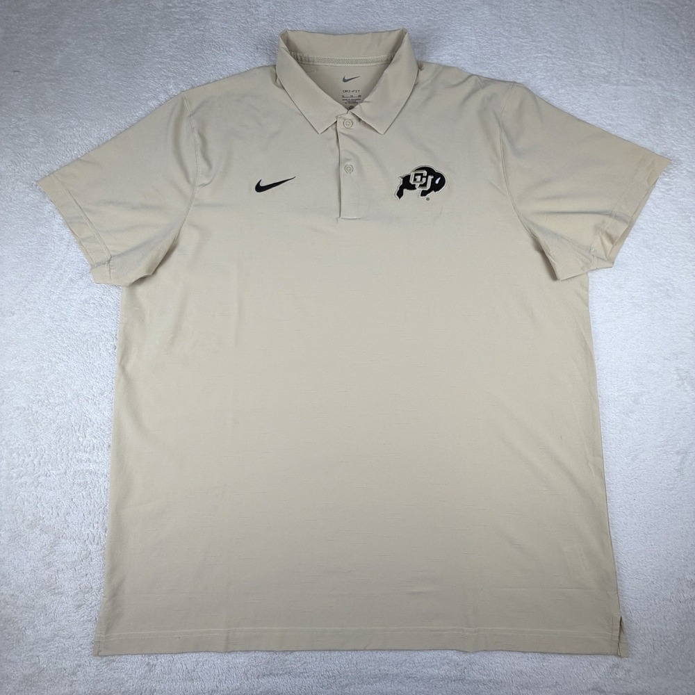 Nike Dri-FIT University of Colorado Buffaloes Polo Shirt Light Gold‎ Swoosh XL